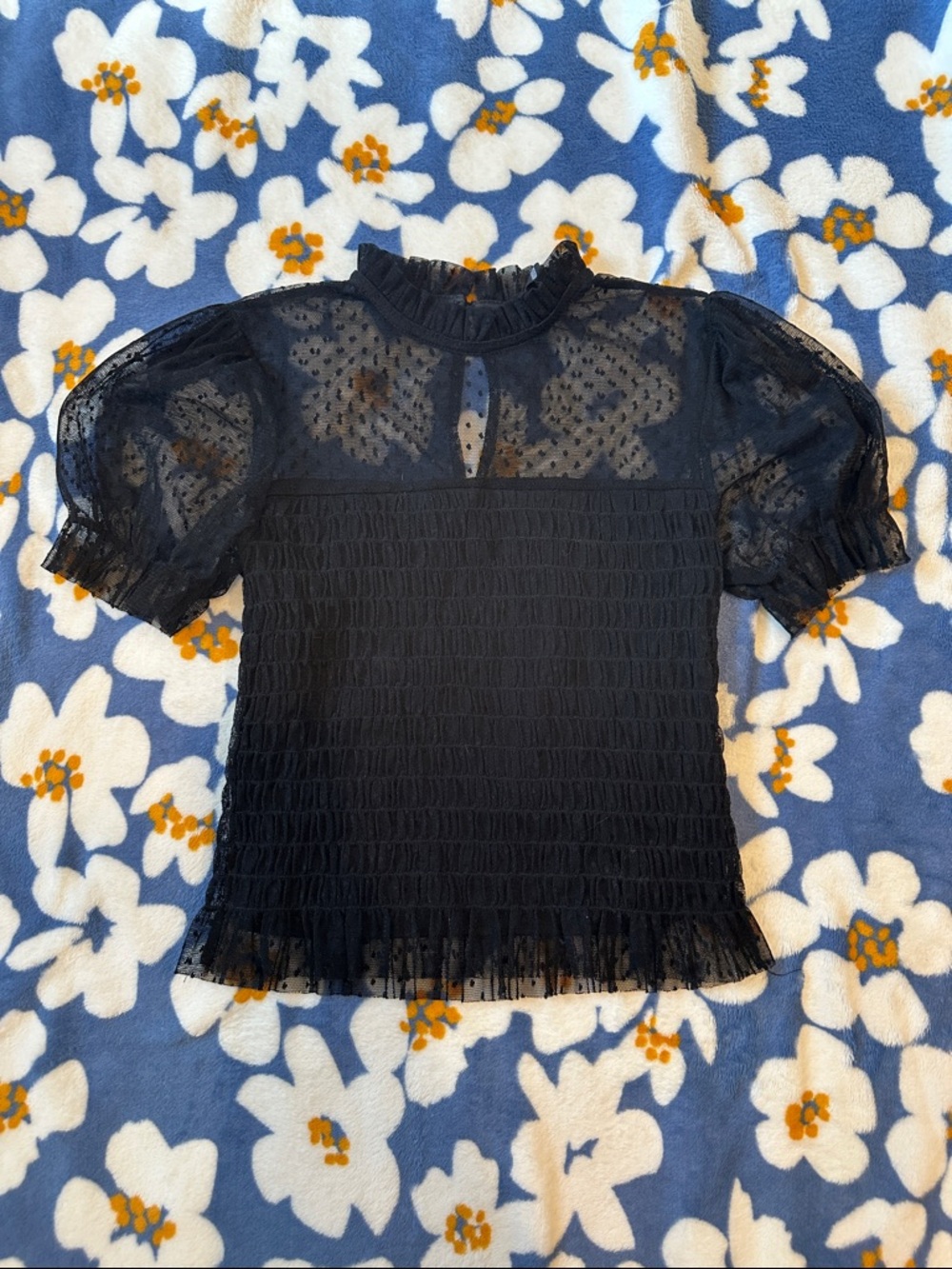 Windsor Black Sheer Puff-Sleeve Women's Top